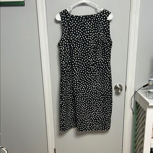 AB Studio Black and White Polkadot fitted Sheath Midi Dress